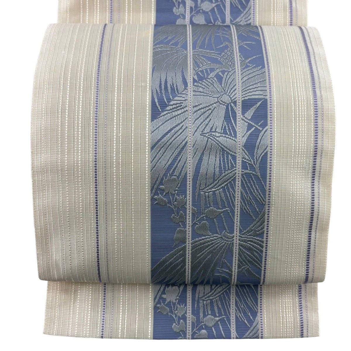 名古屋帯 秀品 夏帯 八寸名古屋帯 松葉仕立て 草花 クリーム 正絹 【中古】