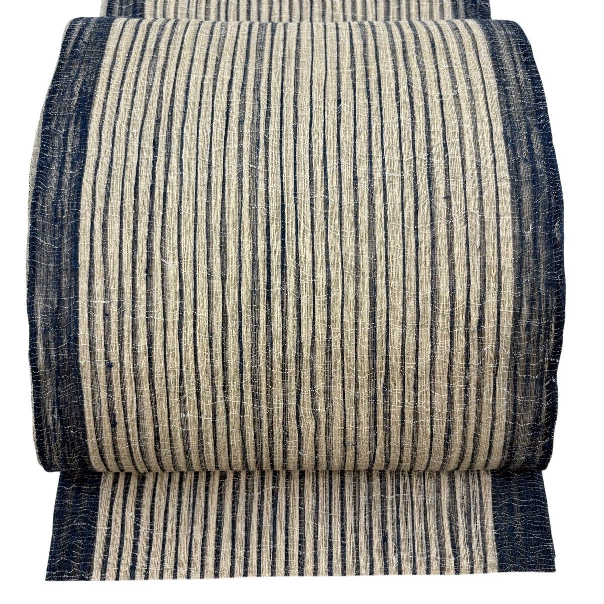 【美品】 袋帯 逸品 証紙 夏帯 縞 ベージュ 全通 正絹 【中古】