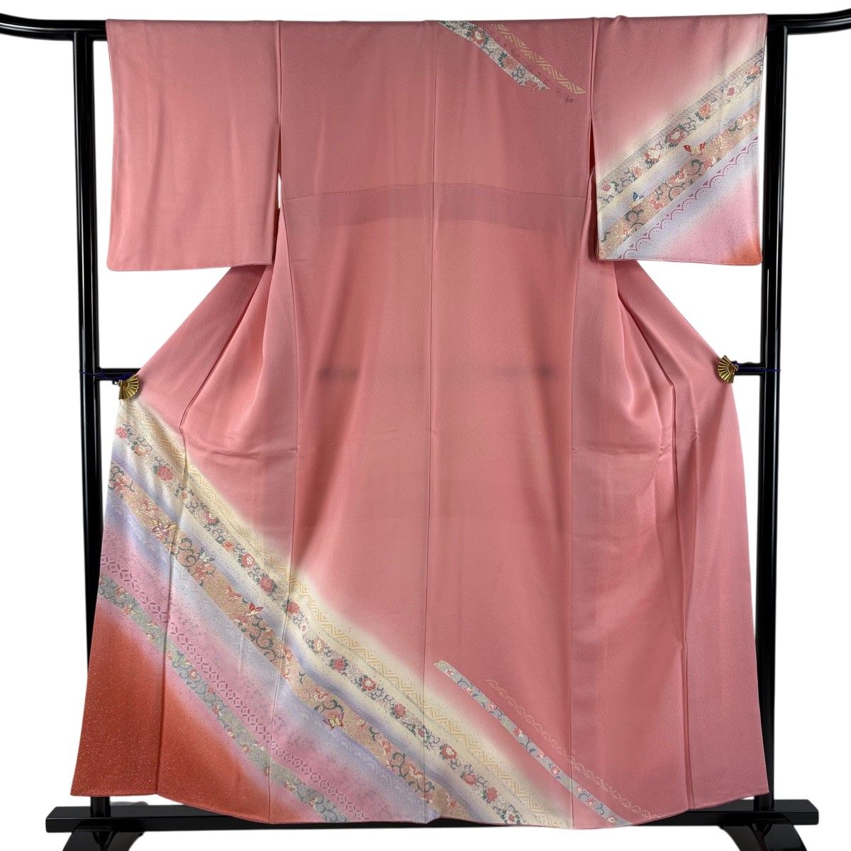訪問着 身丈157.5cm 裄丈62cm S 袷 蝶 花唐草 金銀彩 染め分け ピンク