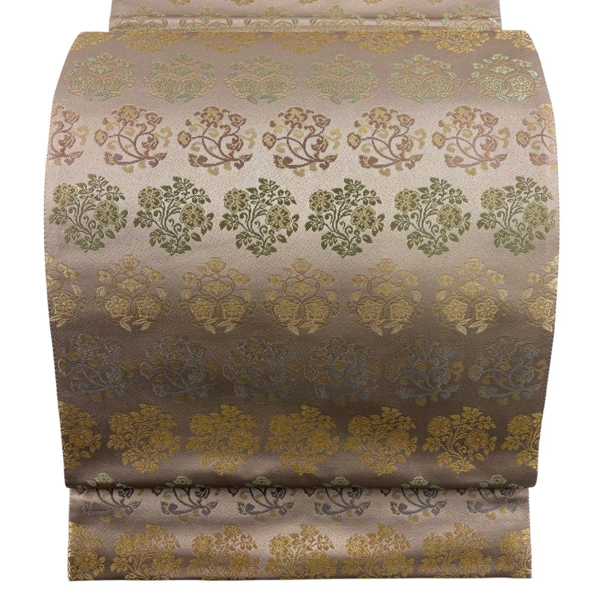 【美品】 袋帯 名品 箔屋清兵衛 落款 草花 箔 薄小豆 六通 正絹 【中古】
