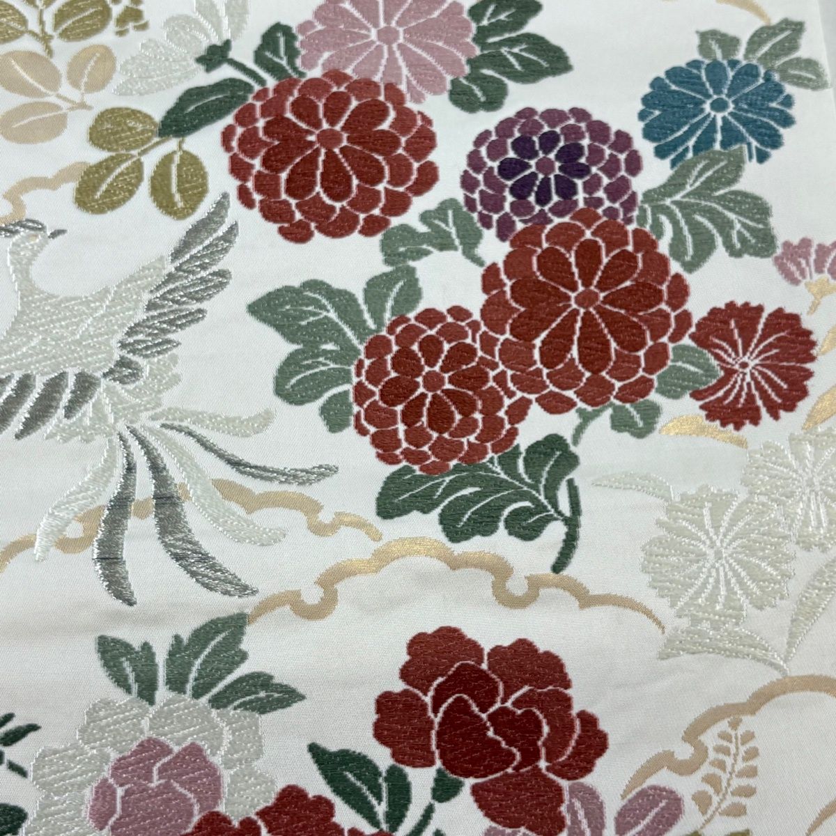 【美品】 袋帯 名品 花鳥 蝶 金銀糸 唐織 クリーム 六通 正絹 【中古】 【美品】 袋帯 名品 花鳥 蝶 金銀糸 唐織 クリーム 六通 正絹 【中古】