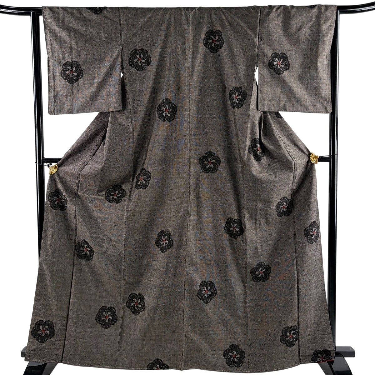 【美品】 紬 身丈166cm 裄丈64.5cm M 袷 ねじ梅 焦茶色 正絹 秀品 【中古】