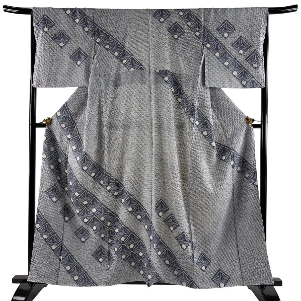 【美品】 訪問着 身丈159.5cm 裄丈67.5cm L 袷 若松 菱 絞り 灰紫 正絹 秀品 【中古】