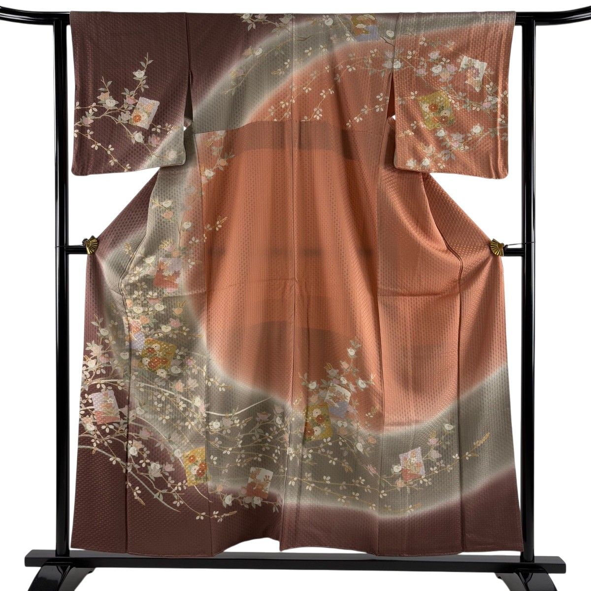 【美品】 訪問着 身丈156.5cm 裄丈61.5cm S 袷 破れ色紙 橘 金彩 染め分け 灰茶 正絹 秀品 【中古】 8,850円