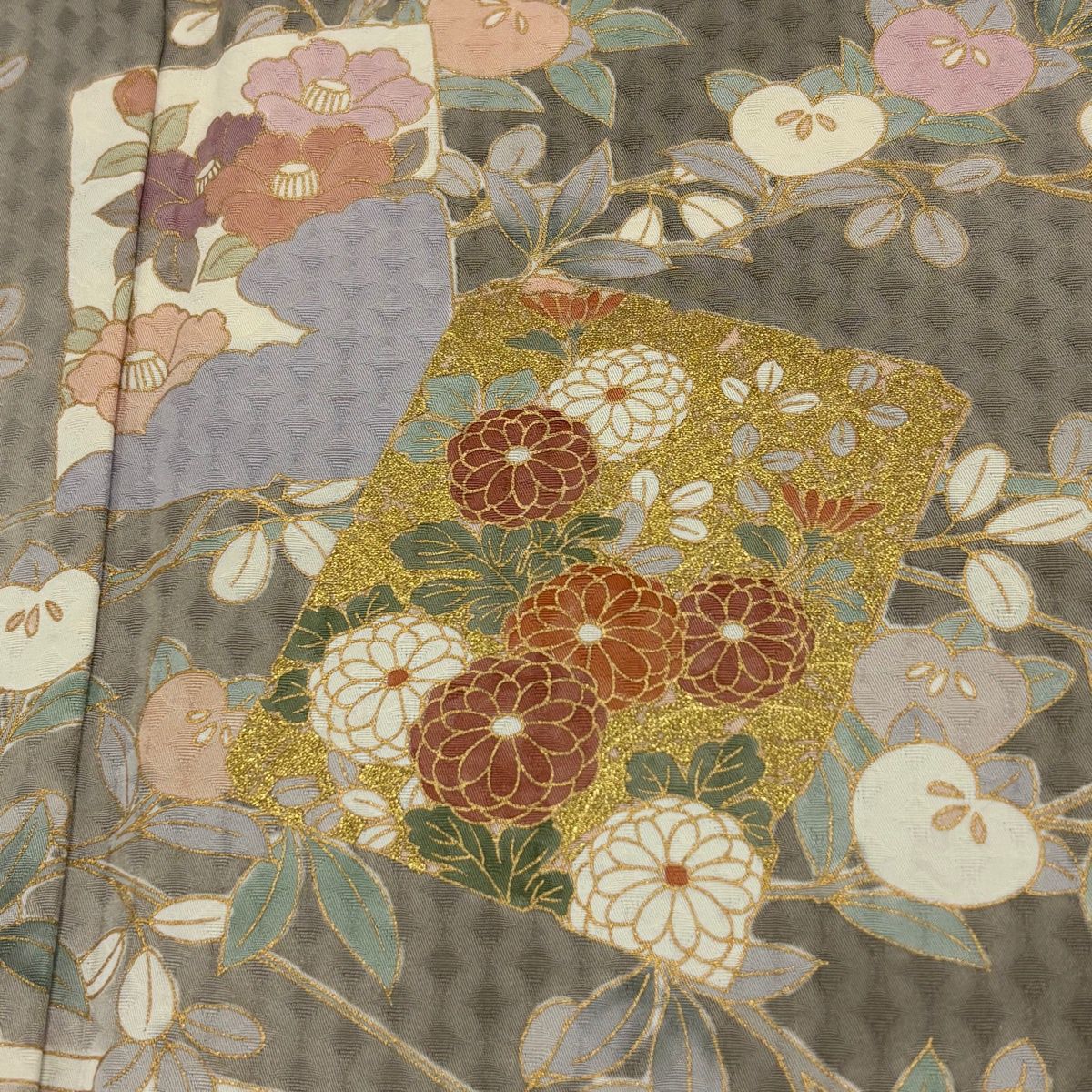 美品】 訪問着 身丈156.5cm 裄丈61.5cm S 袷 破れ色紙 橘 金彩 