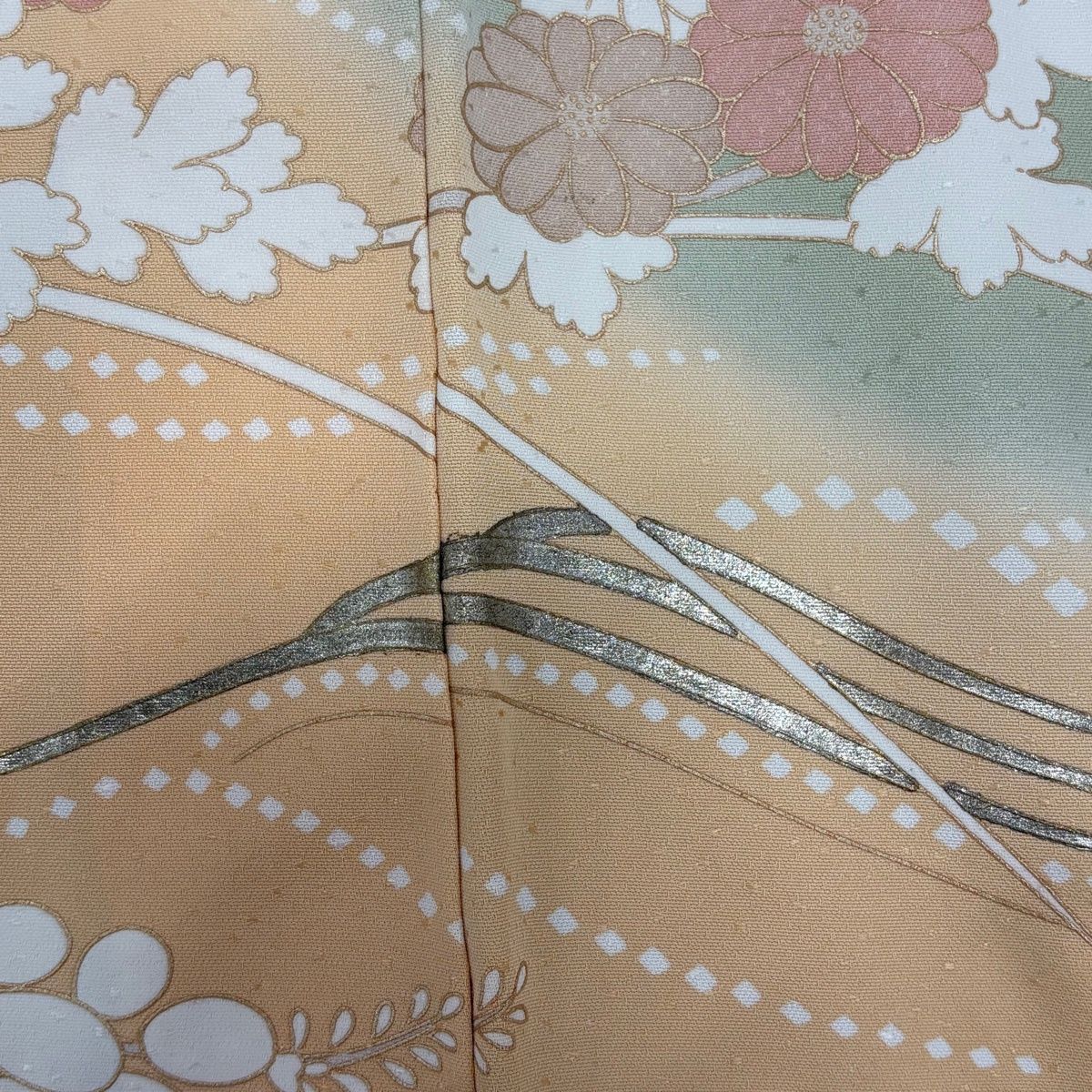 訪問着 身丈157.5cm 裄丈64.5cm M 袷 菊 萩 金糸 金彩 灰緑 正絹 秀品 
