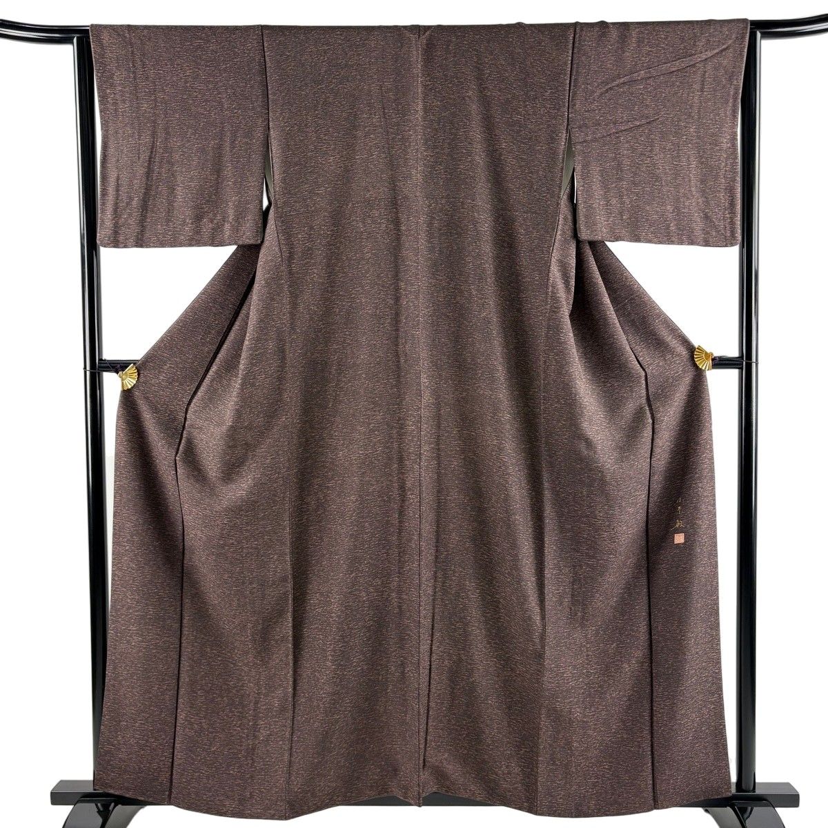 小紋 身丈158cm 裄丈64.5cm M 袷 小糸敏 落款 幾何学 茶紫 正絹 名品 【中古】