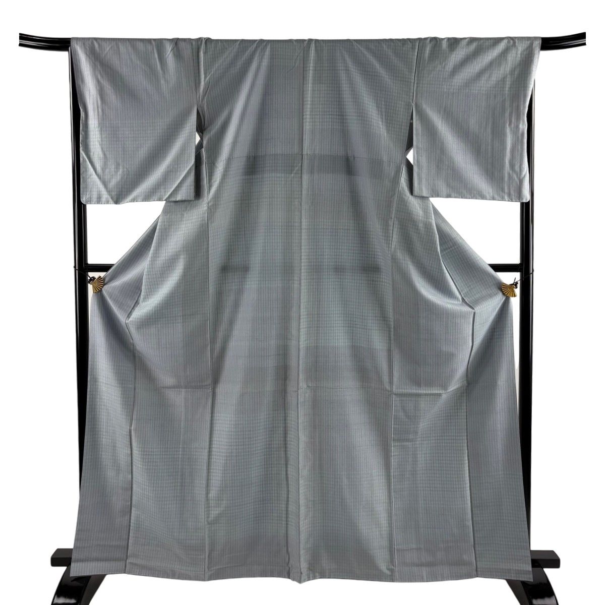 紬 身丈165cm 裄丈67.5cm L 袷 証紙 縞 格子 水色 正絹 名品 【中古】 12,638円