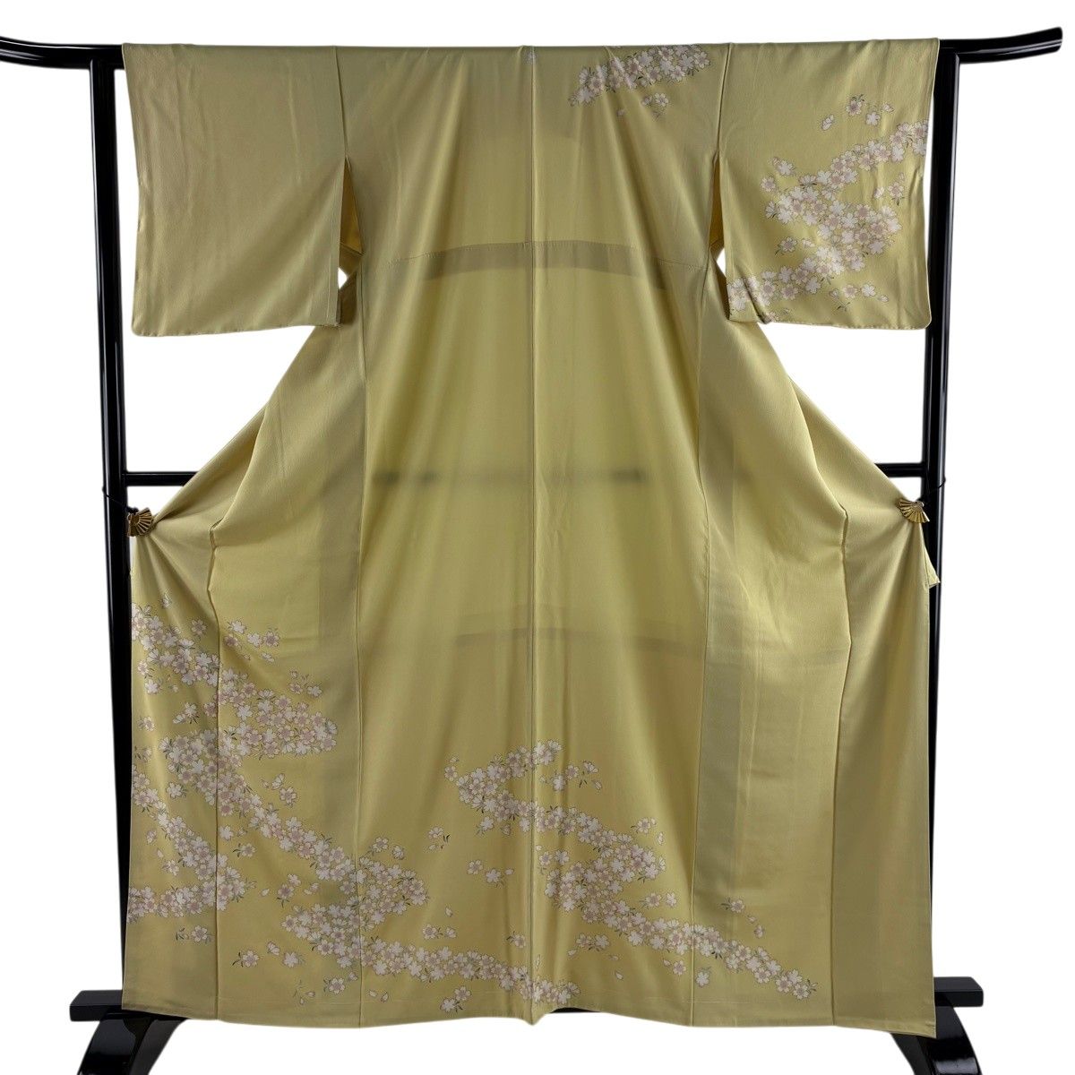 訪問着 身丈163cm 裄丈63cm S 袷 桜 金糸 金彩 黄色 正絹 名品 一つ紋 