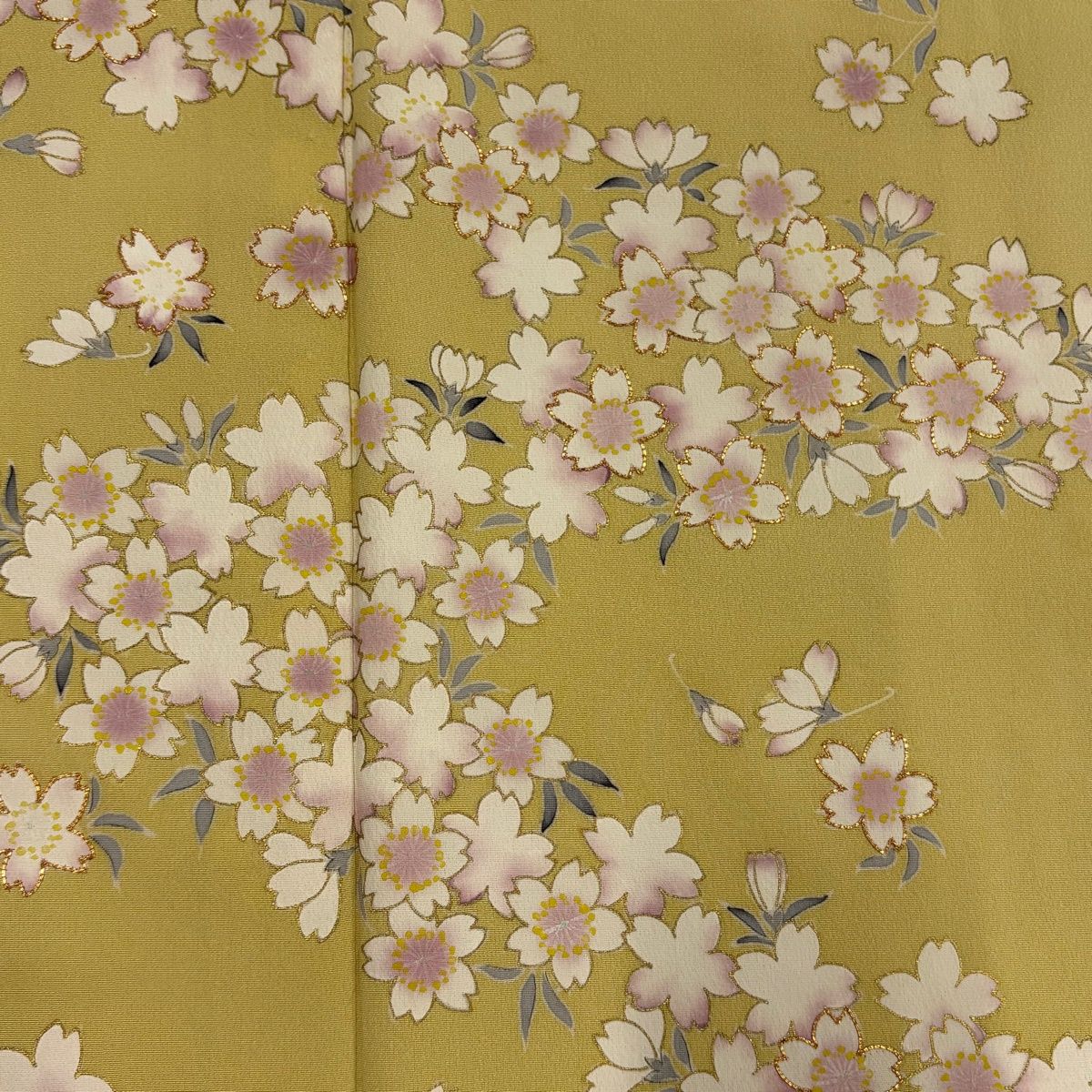 訪問着 身丈163cm 裄丈63cm S 袷 桜 金糸 金彩 黄色 正絹 名品 一つ紋 