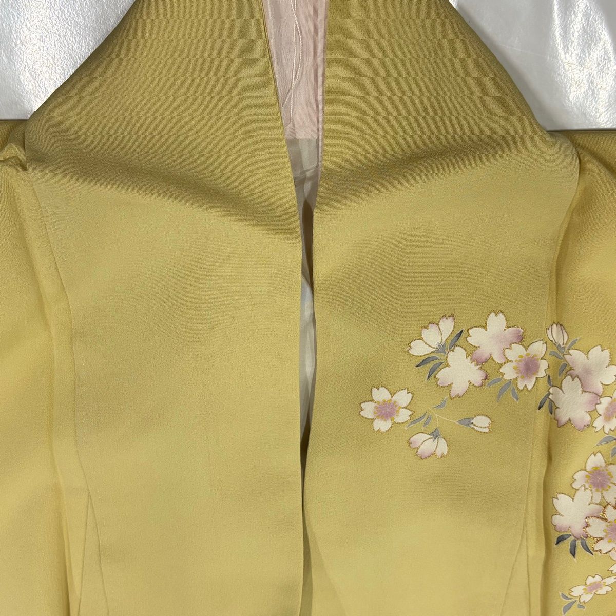 訪問着 身丈163cm 裄丈63cm S 袷 桜 金糸 金彩 黄色 正絹 名品 一つ紋 
