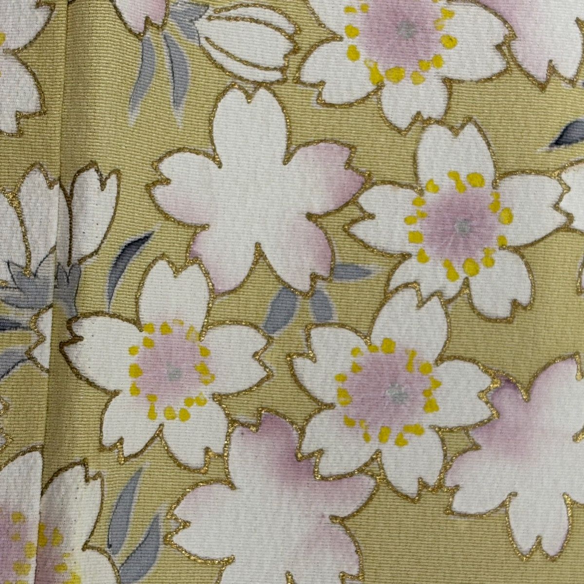 訪問着 身丈163cm 裄丈63cm S 袷 桜 金糸 金彩 黄色 正絹 名品 一つ紋 