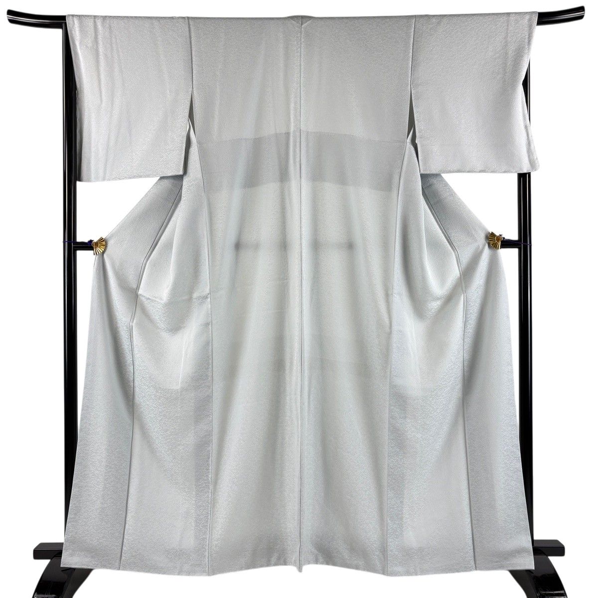 【美品】 色無地 身丈161cm 裄丈67.5cm L 袷 落款 地紋 青灰色 正絹 名品 【中古】