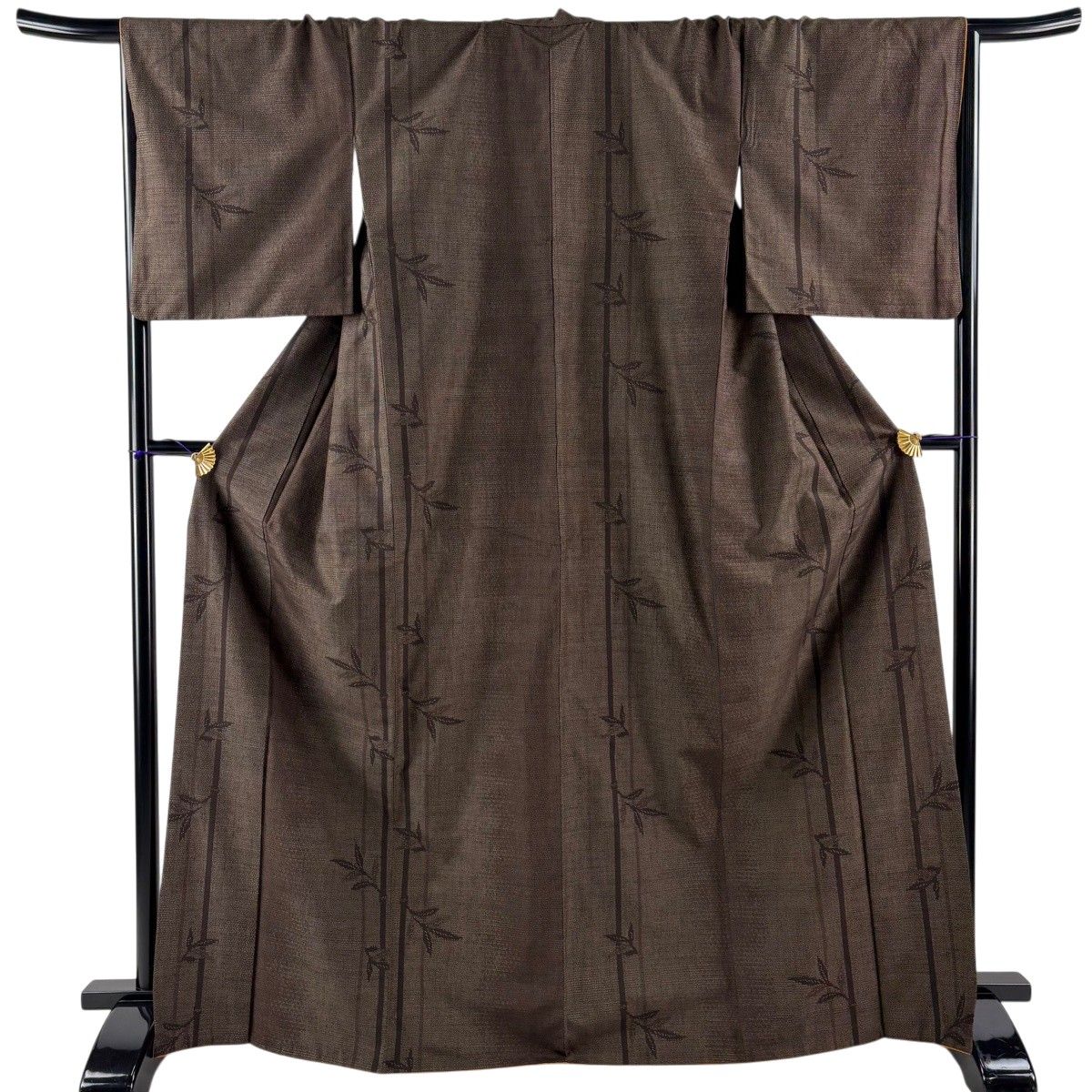 紬 身丈169cm 裄丈68cm L 袷 証紙 竹 焦茶色 正絹 名品 【中古】
