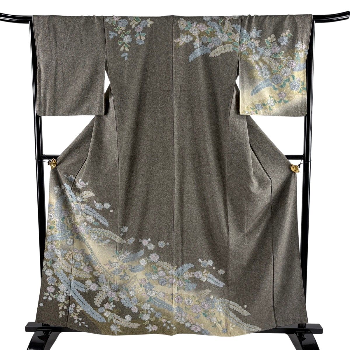 【美品】 訪問着 身丈161cm 裄丈65cm M 袷 辻が花 霞 金彩 ぼかし 灰茶 正絹 名品 【中古】