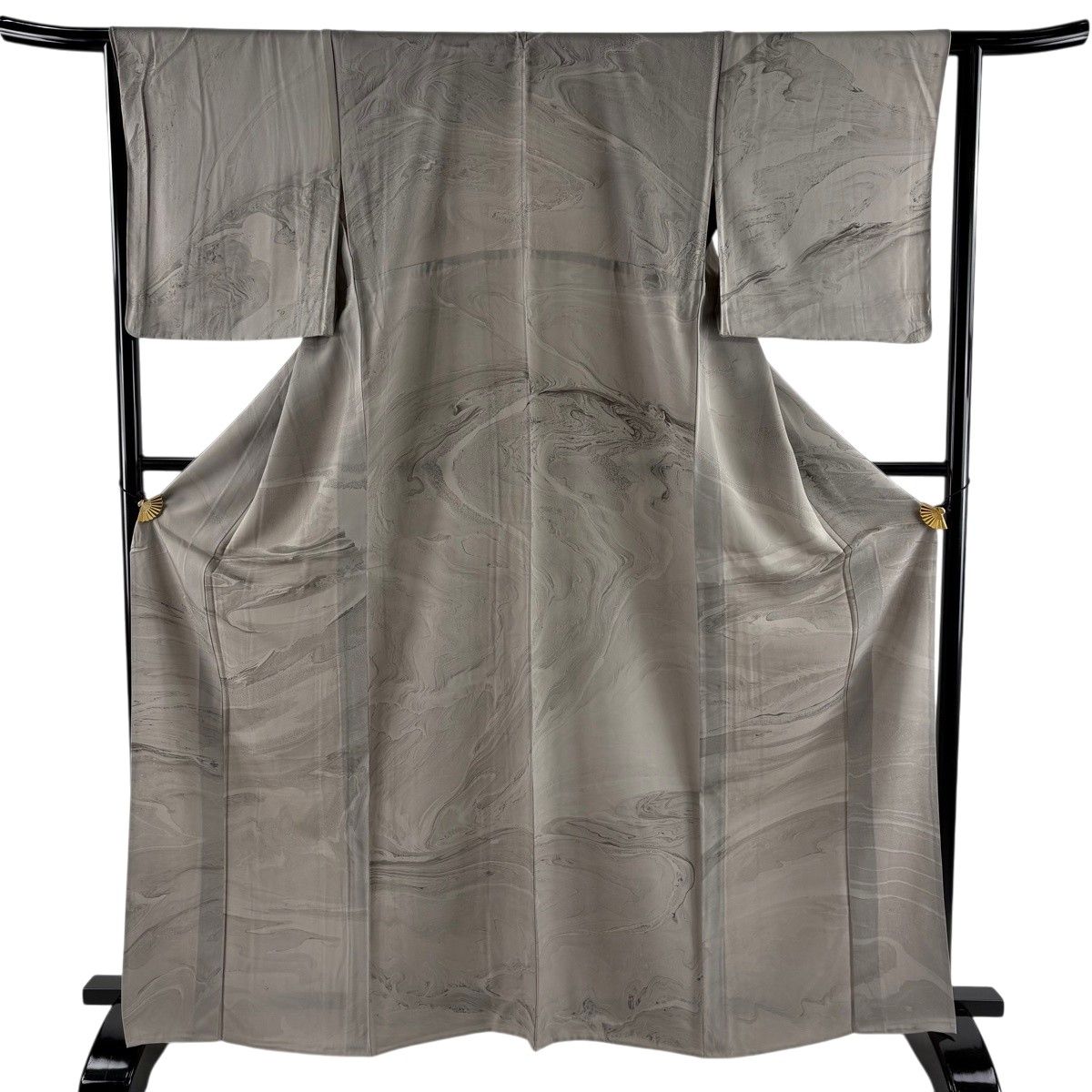 小紋 身丈167cm 裄丈64cm M 単衣 墨流し 灰茶 正絹 名品 【中古】