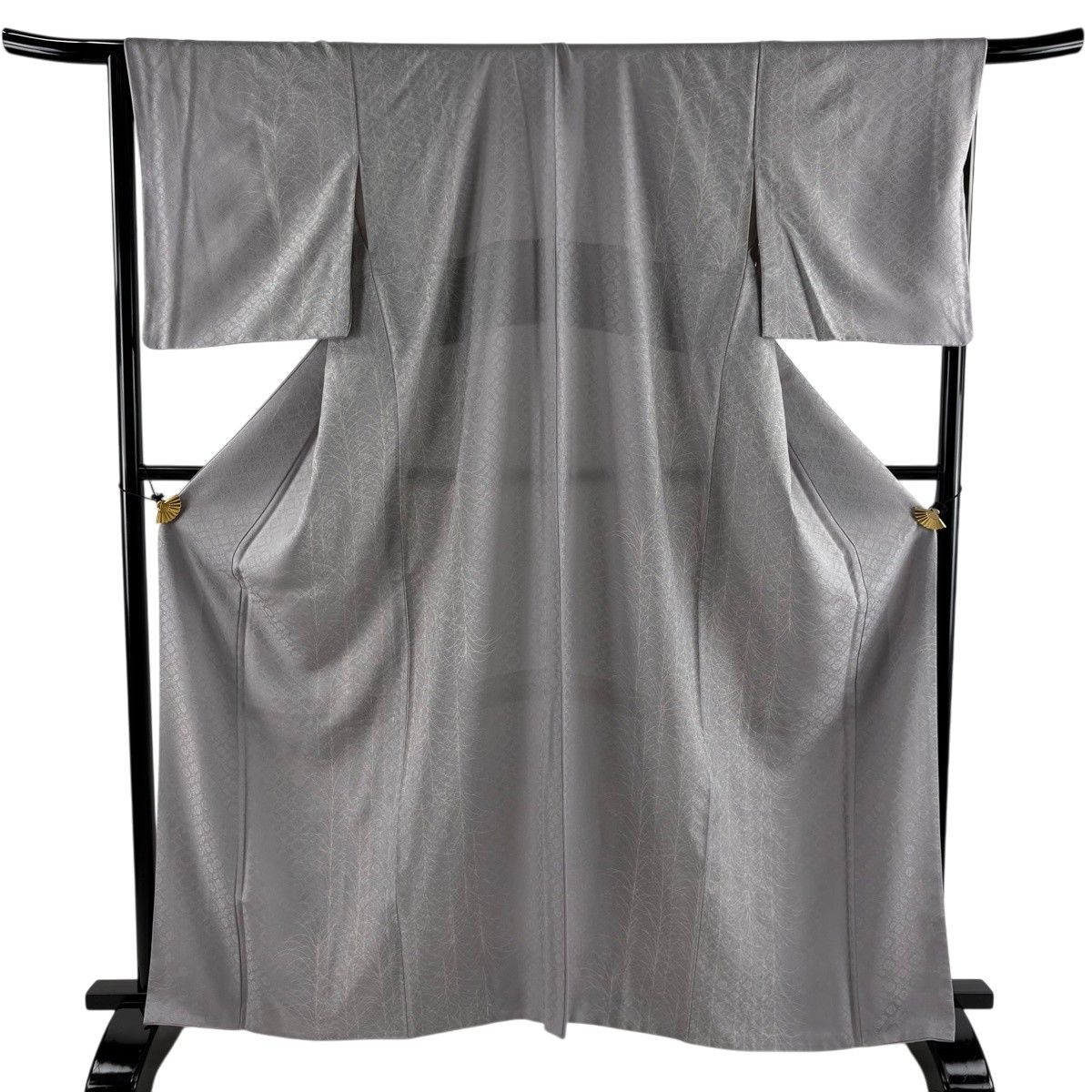 【美品】 小紋 身丈165cm 裄丈66cm M 袷 大王松 地紋 銀彩 薄紫 正絹 名品 【中古】