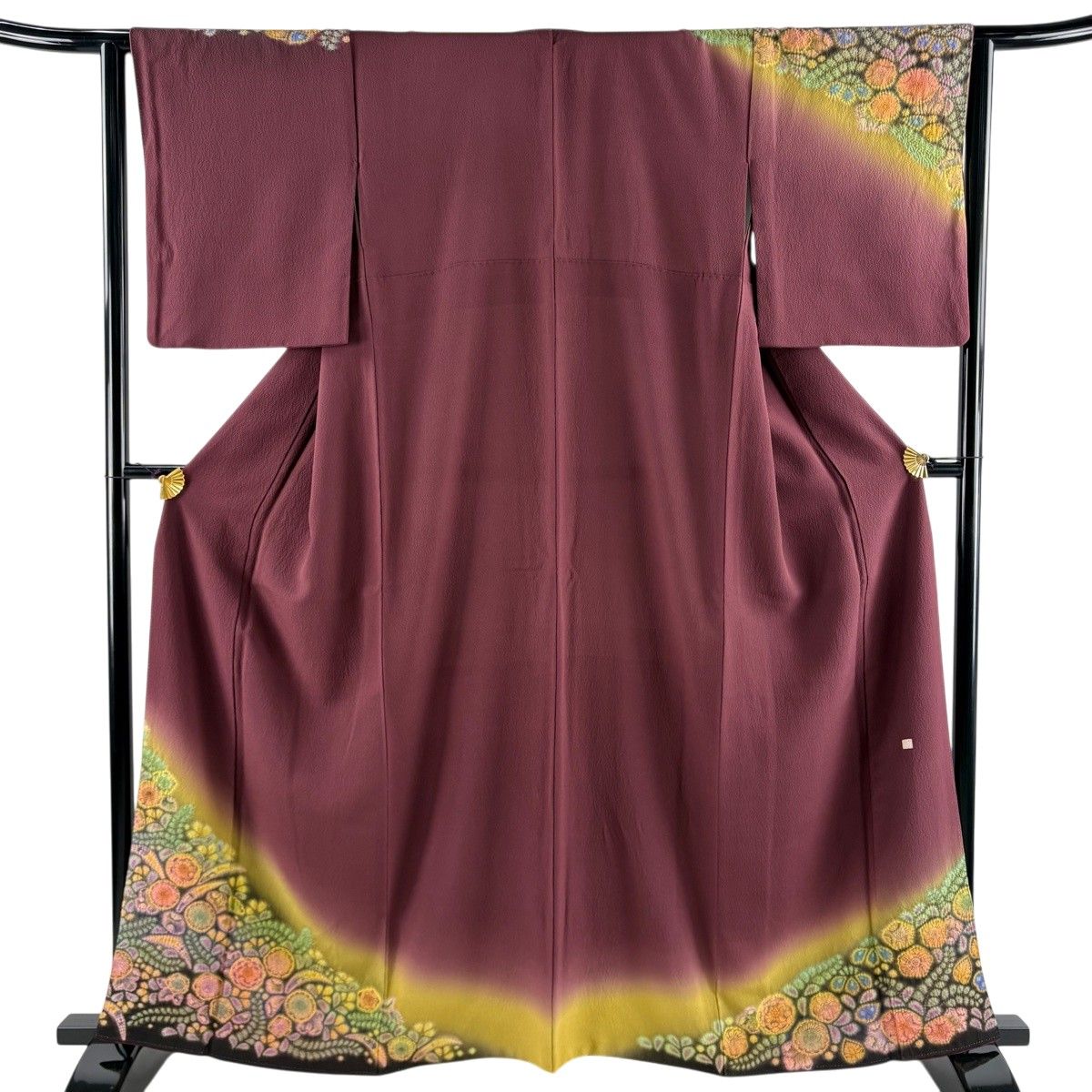 付下げ 身丈161.5cm 裄丈63.5cm S 袷 落款 辻が花 ぼかし 小豆色 正絹 名品 【中古】