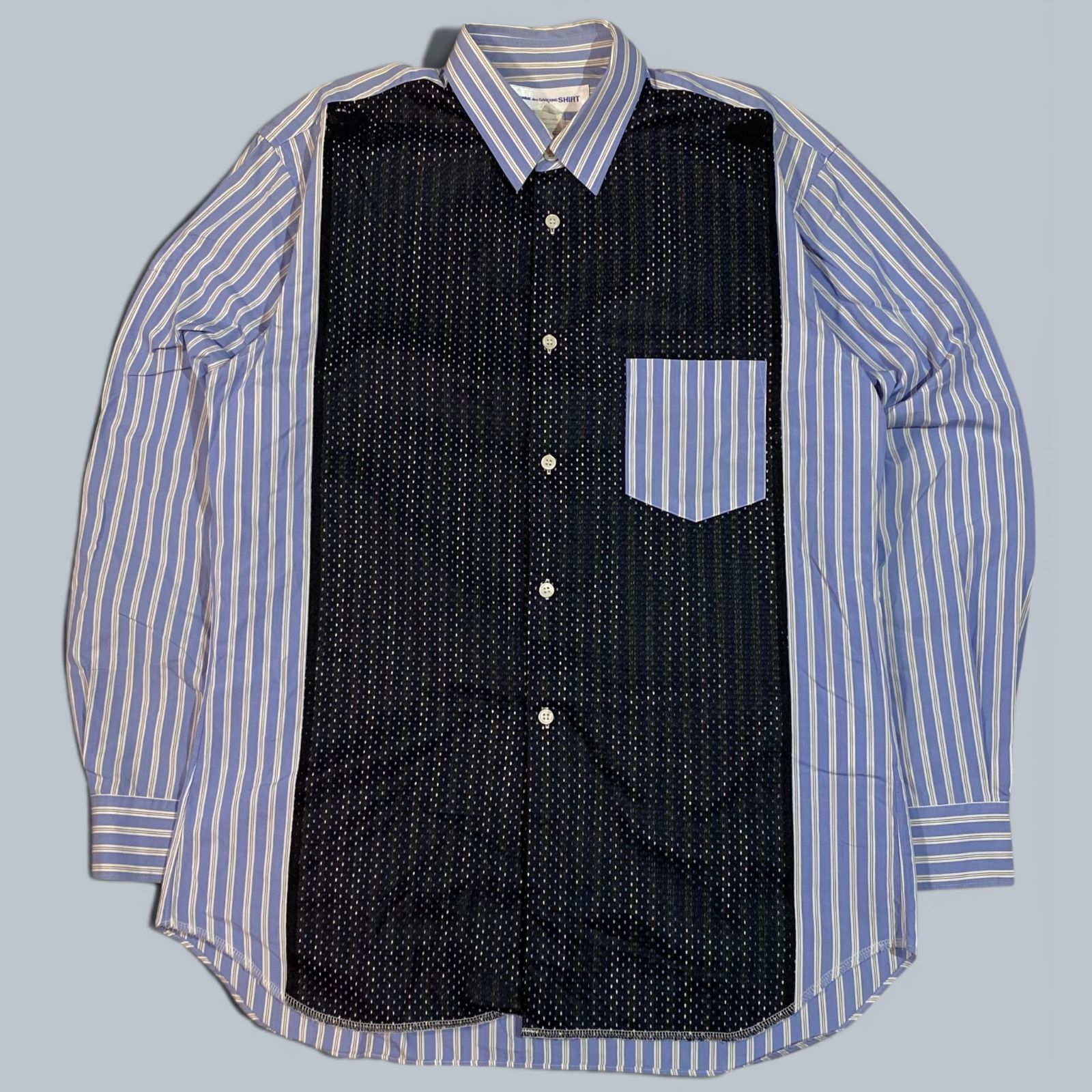 Play Comme des Garcons プレイ・コムデギャルソン 切替 開襟シャツ M ブルー ブラック KT60-D9-KG