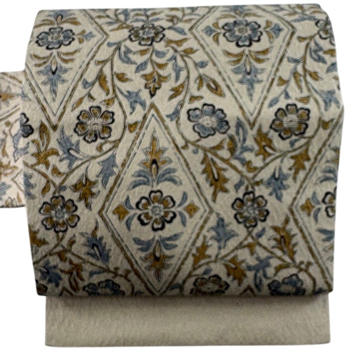 【美品】 名古屋帯 秀品 花唐草 銀糸 灰緑 正絹 【中古】