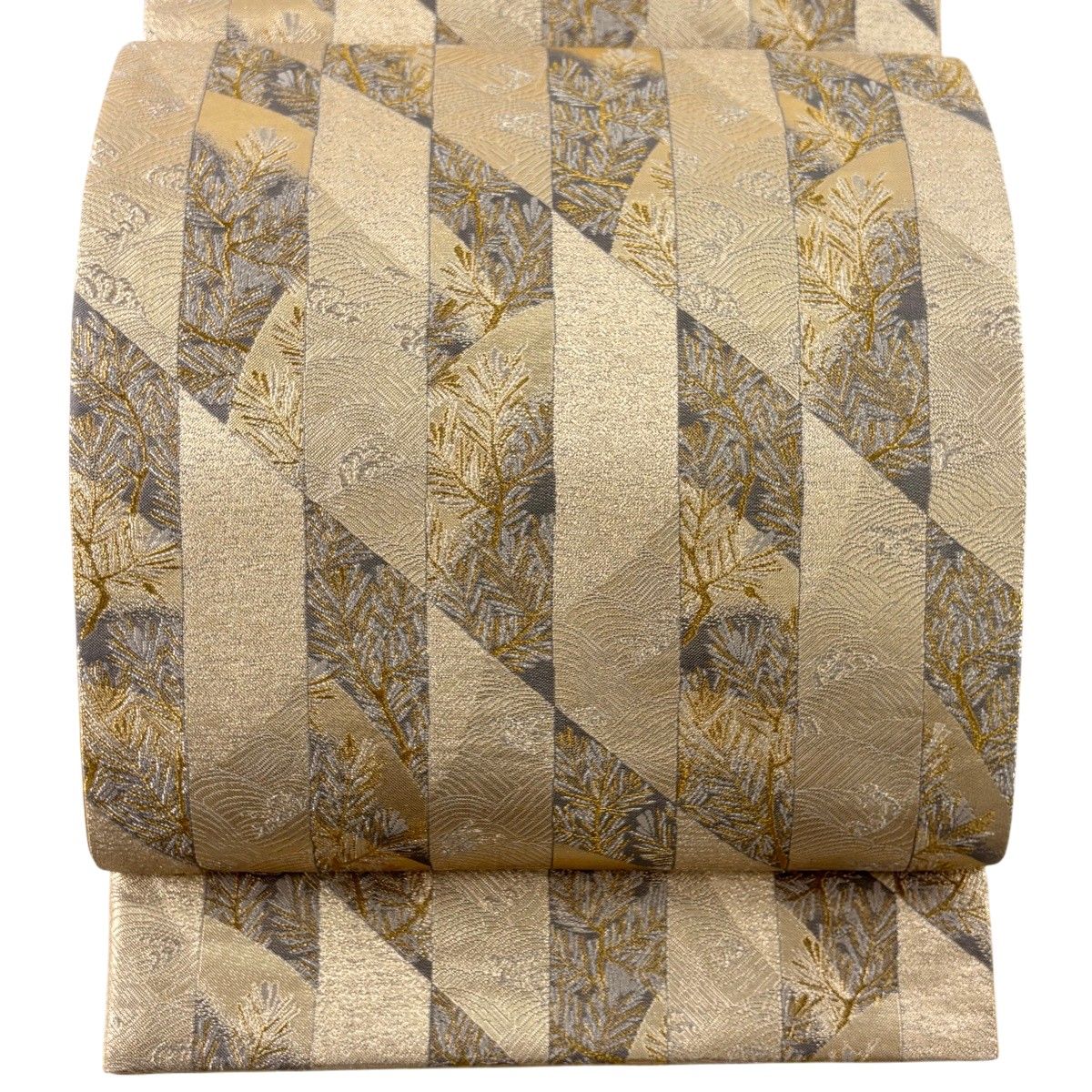 【美品】 袋帯 秀品 若松 波 金銀糸 箔 金色 六通 正絹 【中古】