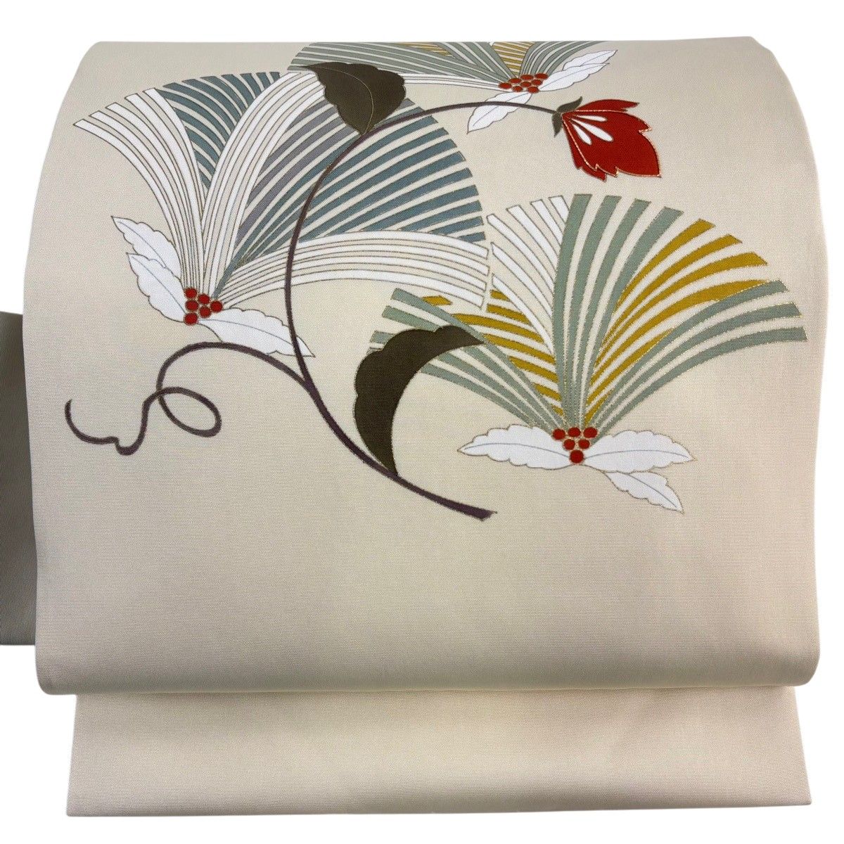 【美品】 名古屋帯 秀品 草花 金糸 金彩 ベージュ 正絹 【中古】