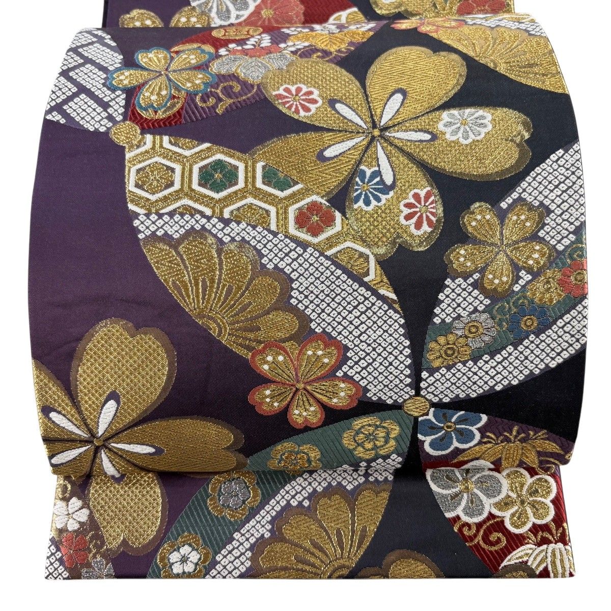 袋帯 秀品 桜 七宝 箔 金銀糸 濃紫 六通 正絹 【中古】 - メルカリ
