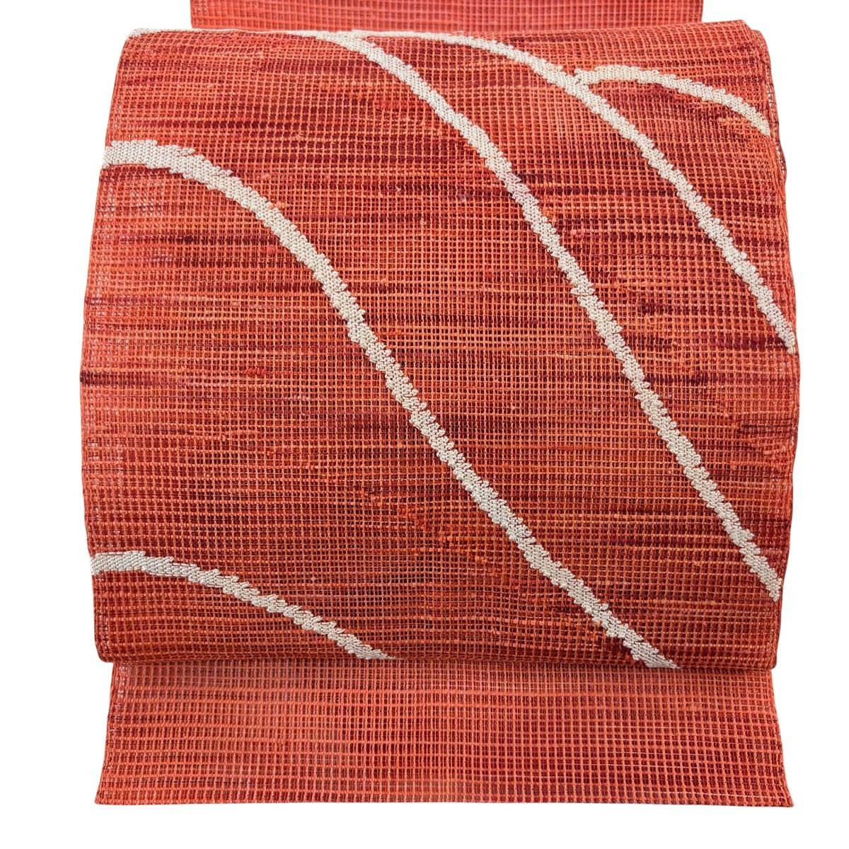 【美品】 名古屋帯 秀品 夏帯 羅 八寸名古屋帯 松葉仕立て トンネル仕立て 波 オレンジ 正絹 【中古】