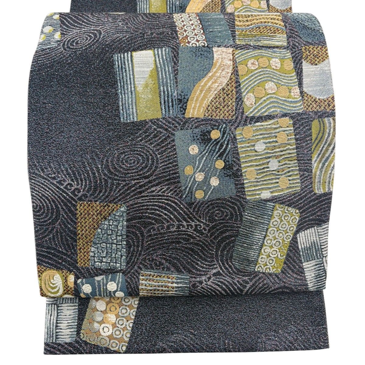 【美品】 袋帯 秀品 色紙 波 墨色 六通 正絹 【中古】