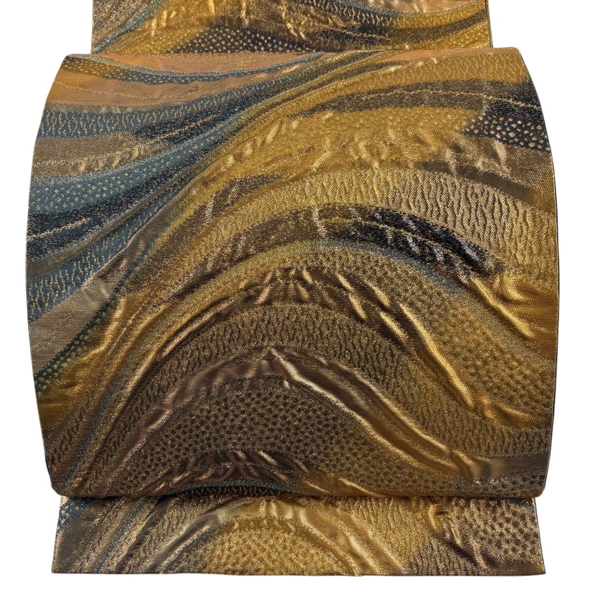 【美品】 袋帯 秀品 幾何学 箔 金色 全通 正絹 【中古】
