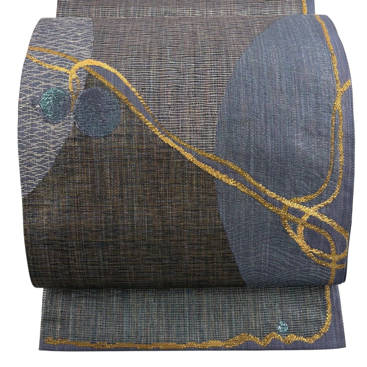 【美品】 袋帯 秀品 瓢箪 箔 青灰色 お太鼓柄 正絹 【中古】
