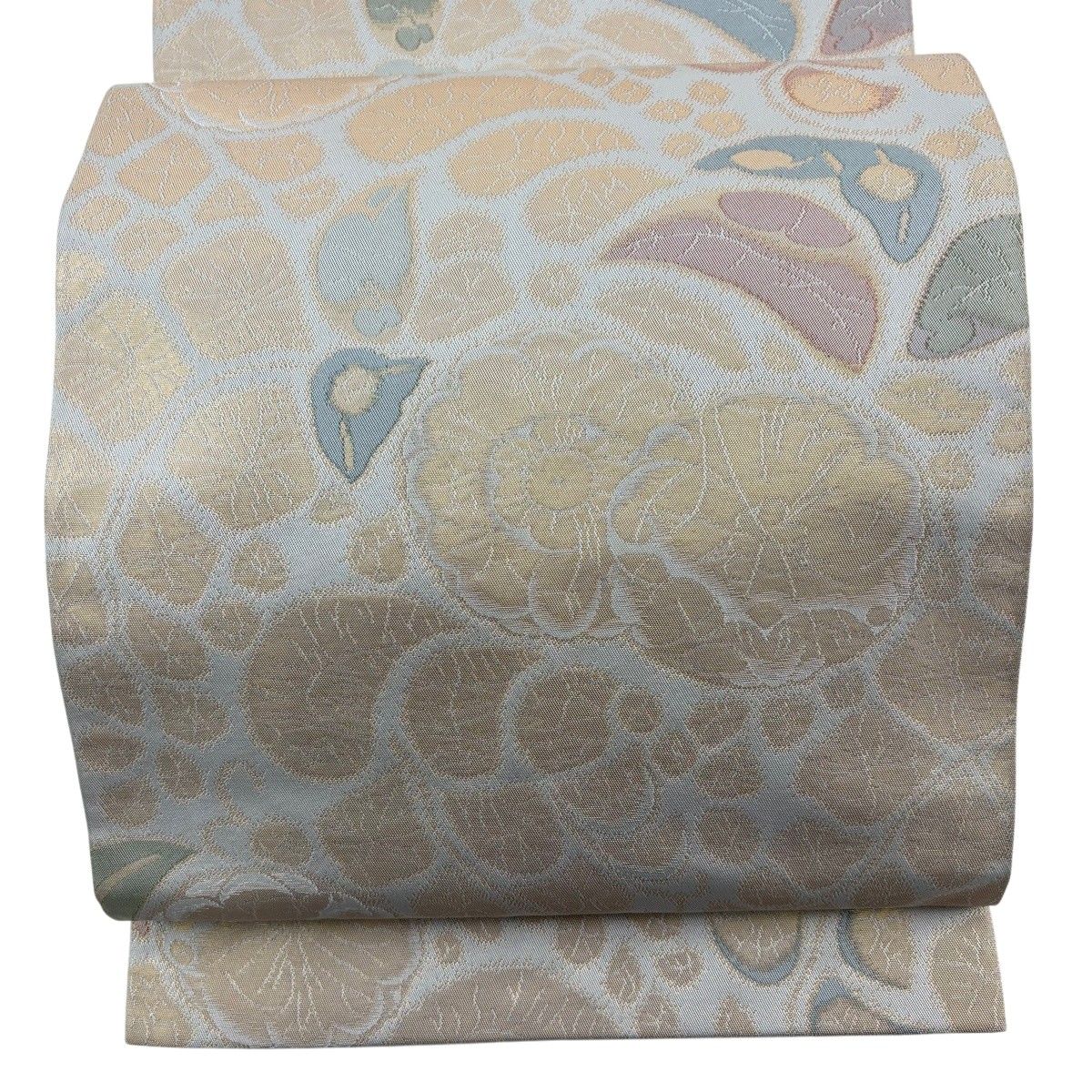袋帯 秀品 織悦 落款 辻が花柄 箔 灰色 全通 正絹 【中古】