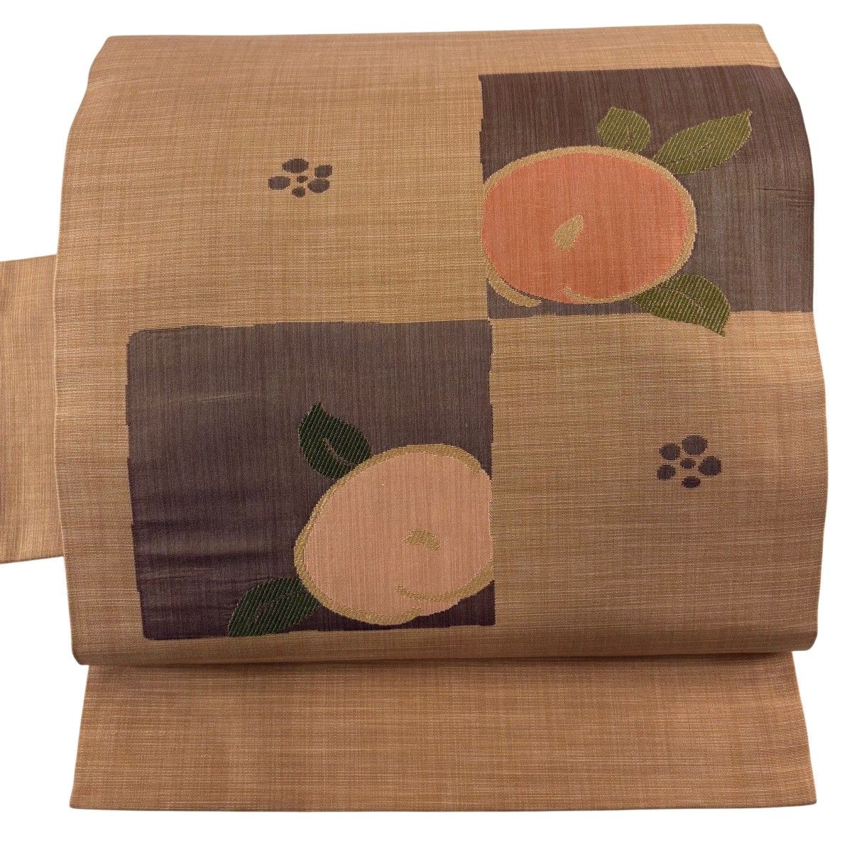【美品】 名古屋帯 秀品 椿 梅 山吹茶色 正絹 【中古】