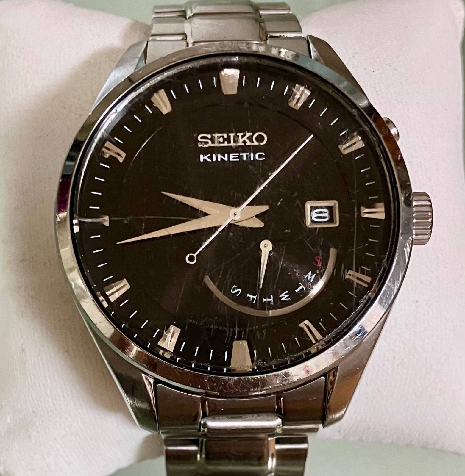 ★稼働品★SEIKO セイコー/KINETIC キネティック★5M84-0AB0★オートクォーツ★裏スケ★デイデイト★黒文字盤★メンズ 腕時計★