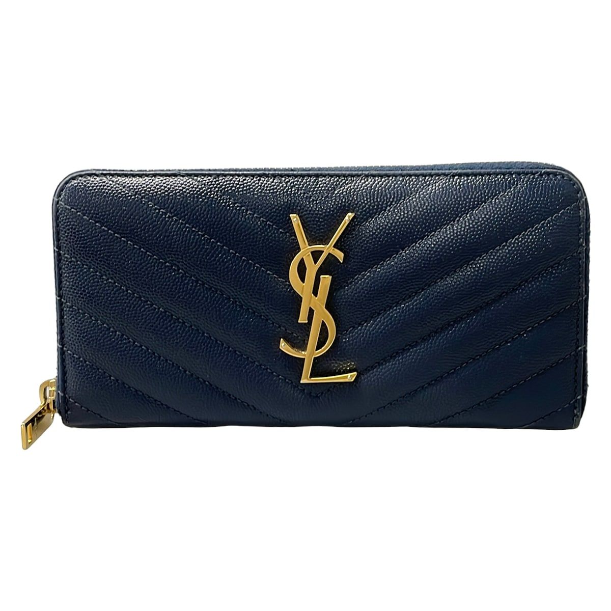SAINT LAURENT PARIS(サンローランパリ) 長財布 358094 ネイビー ラウンドファスナー レザー