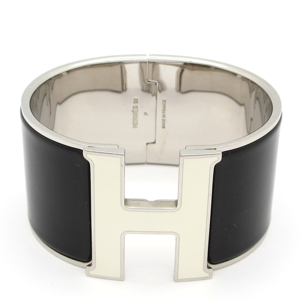 HERMES(エルメス) バングル美品 クリック・クラックH シルバー×黒×白