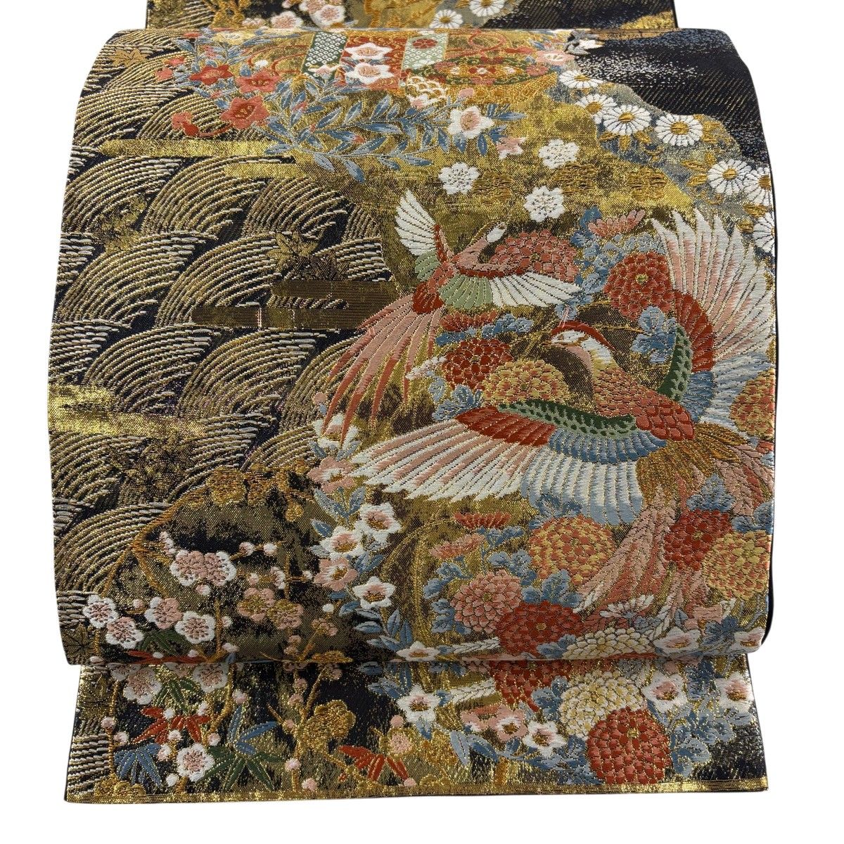 【美品】 袋帯 秀品 加賀慶寿文 本金箔 黒 六通 正絹 【中古】