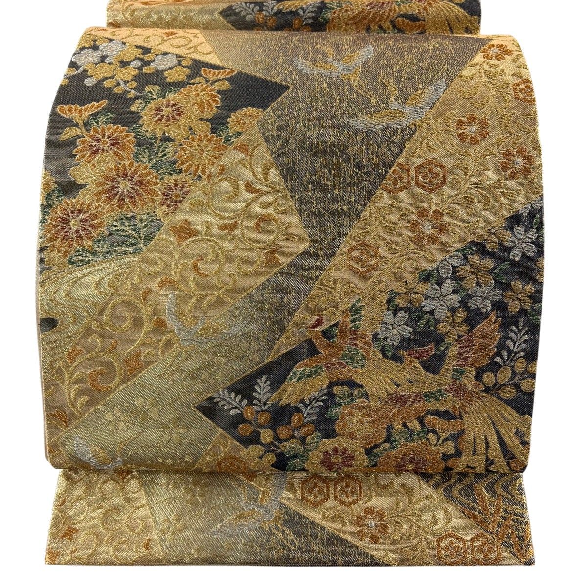 【美品】 袋帯 秀品 鳥 花唐草 金糸 箔 金色 六通 正絹 【中古】