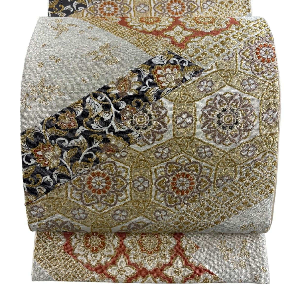 【美品】 袋帯 秀品 華文 草花 金糸 銀色 六通 正絹 【中古】