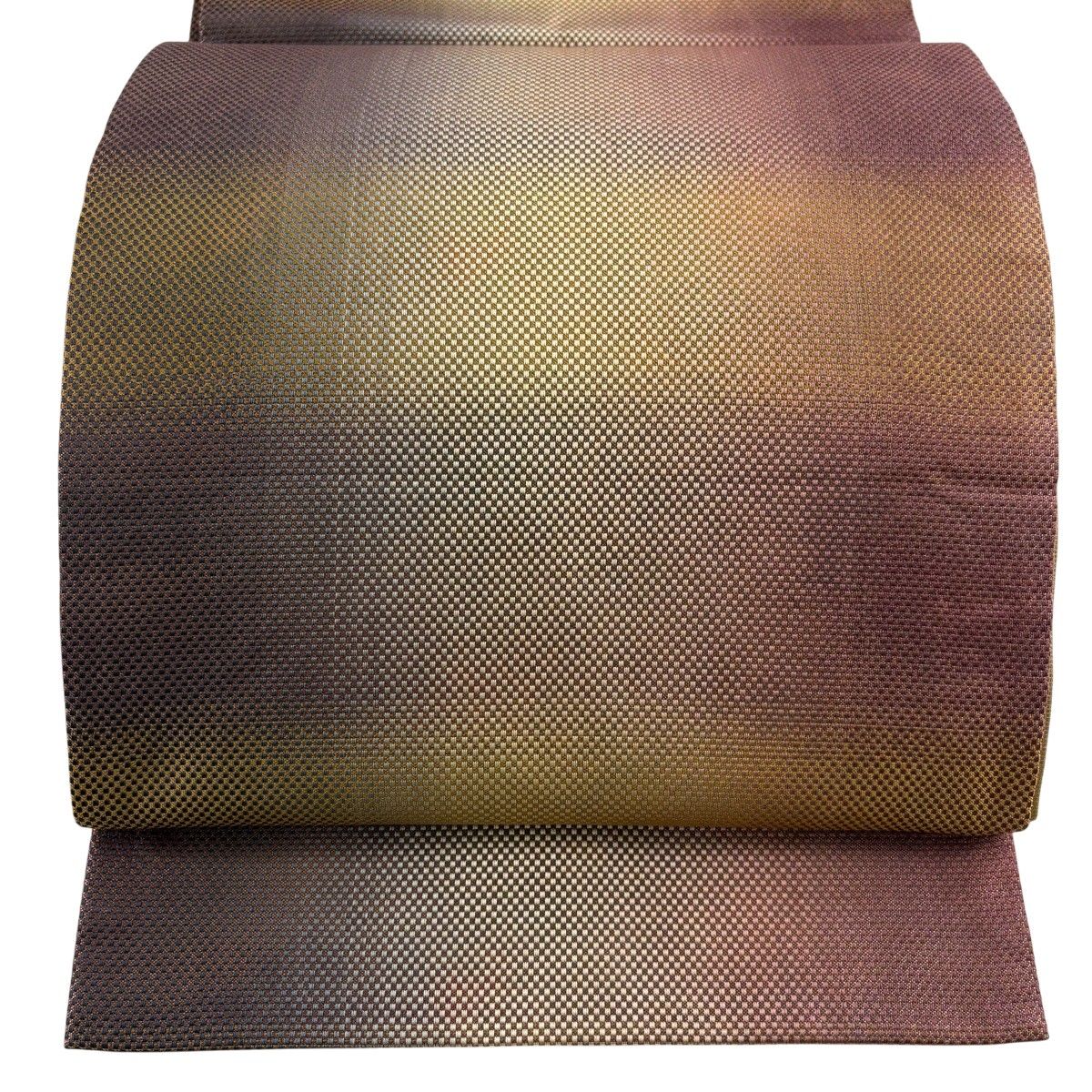 【美品】 袋帯 秀品 幾何学模様 金糸 山吹茶色 全通 正絹 【中古】