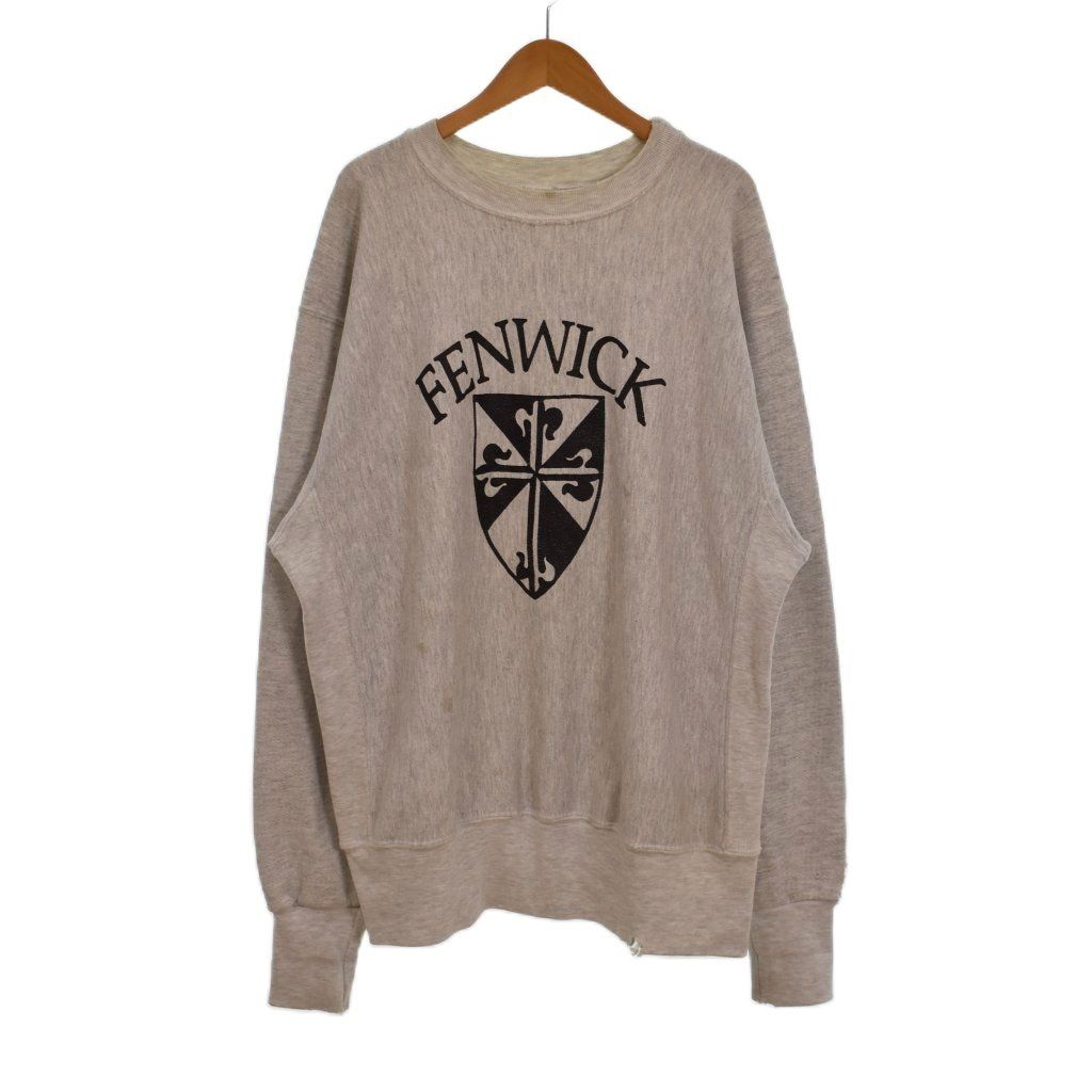 チャンピオン CHAMPION REVERSE WEAVE リバースウィーブ トレーナー スウェット クルーネック プルオーバー FENWICKプリント フロントデザイン ダメージ 灰色 グレー 黒 ブラック