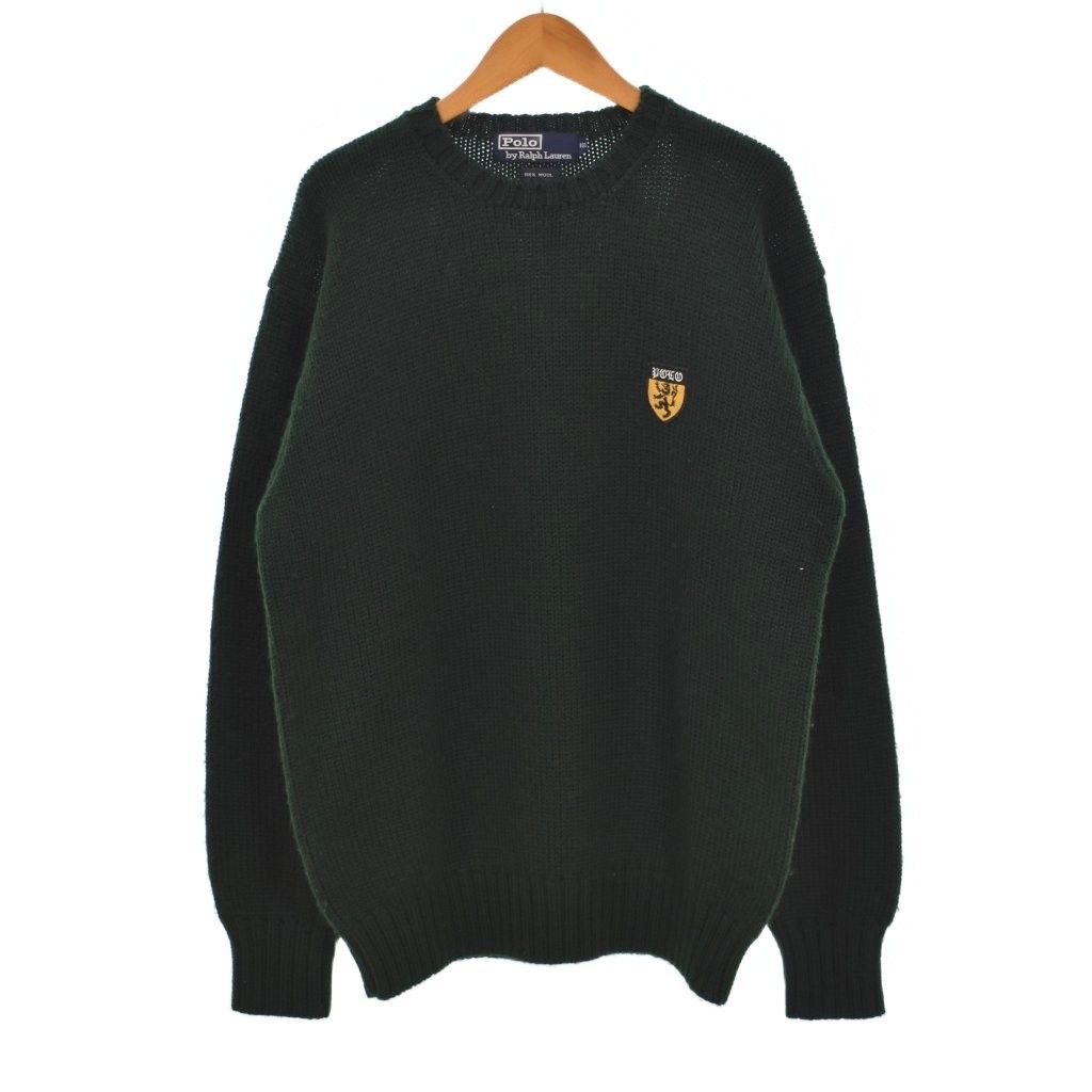 ポロ バイ ラルフローレン Polo by Ralph Lauren セーター ニット 長袖 ロゴワッペン 無地 プルオーバー クルーネック 100 緑 グリーン PMGA-2283