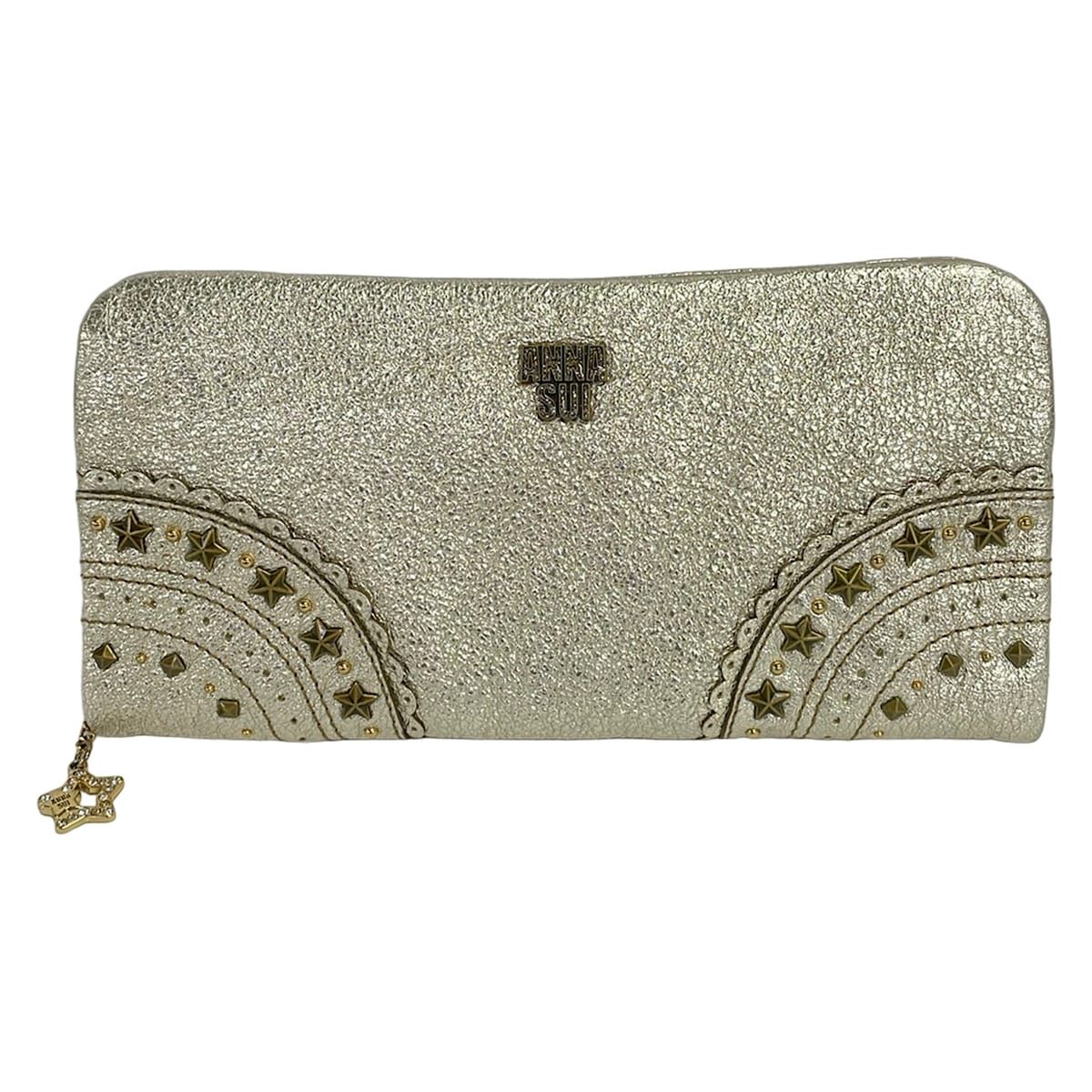 ANNA SUI(アナスイ) 長財布美品 - ゴールド スター/スタッズ/ラウンドファスナー レザー