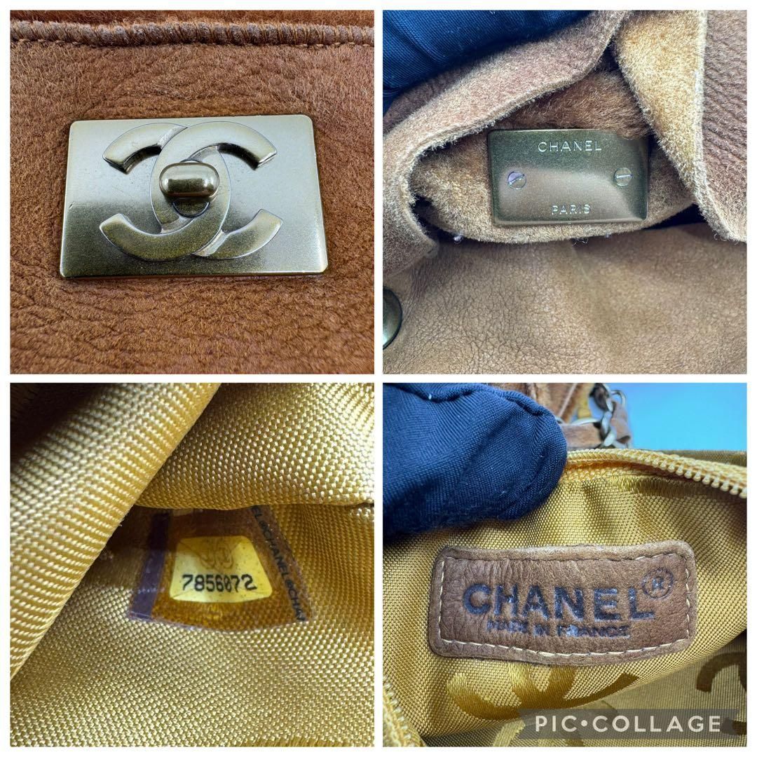 美品】CHANEL シャネル チェーン ショルダーバッグ ムートン ブラウン