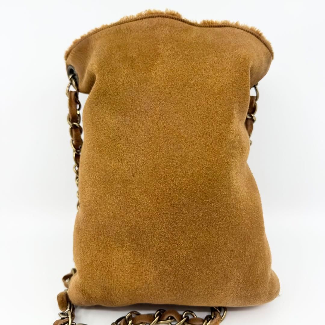 美品】CHANEL シャネル チェーン ショルダーバッグ ムートン ブラウン