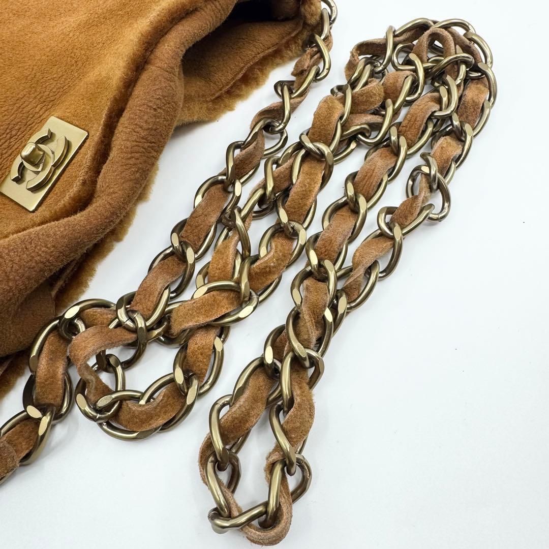 美品】CHANEL シャネル チェーン ショルダーバッグ ムートン ブラウン