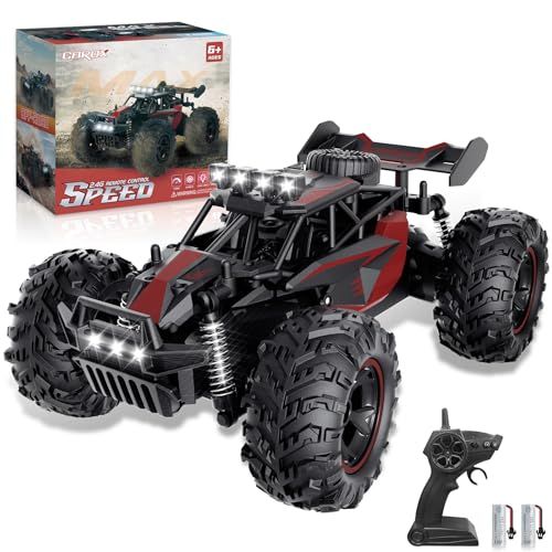 Carox ラジコン 速い ラジコンカー オフロード 高速 25KM/H 1/18RCカー 充電式バッテリー2個付き 操作時間約50分 スピード調整機能 独立サスペンション 2.4GHZ LEDライト あらゆる地形対応 男の子 子供 小学生 1ef6e7d1