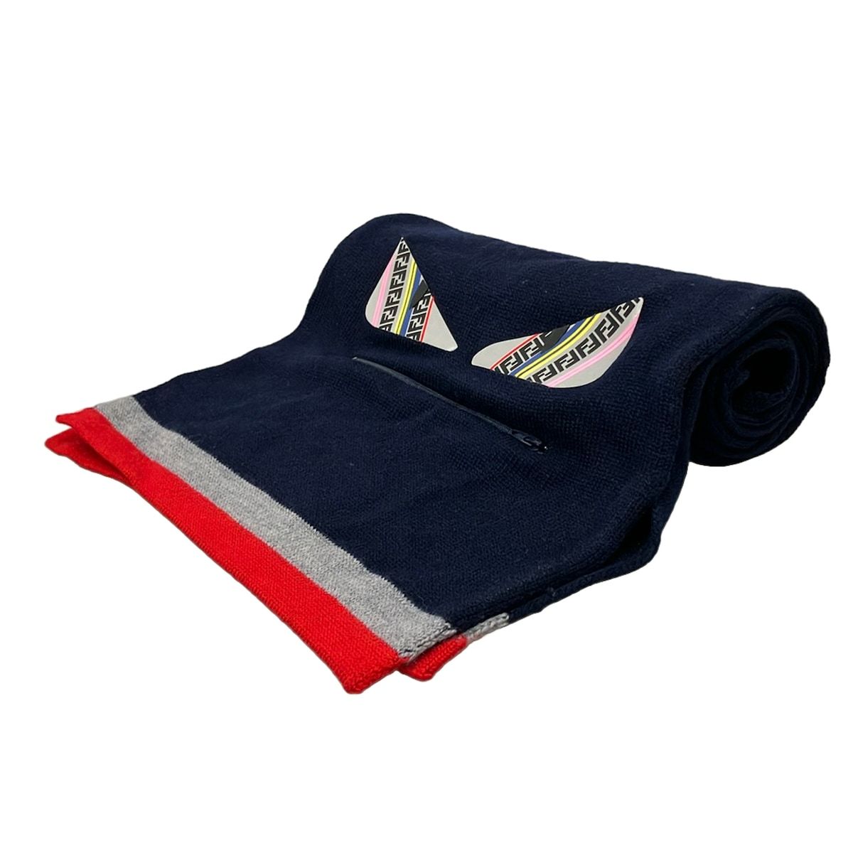 FENDI(フェンディ) マフラー美品 - ダークネイビー×レッド×マルチ ウール 14,413円