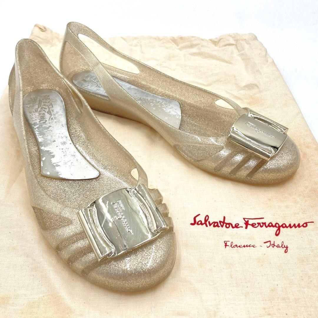 サルバトーレフェラガモ バミューダ PVC フラットラバーシューズ 7 クリア Salvatore Ferragamo