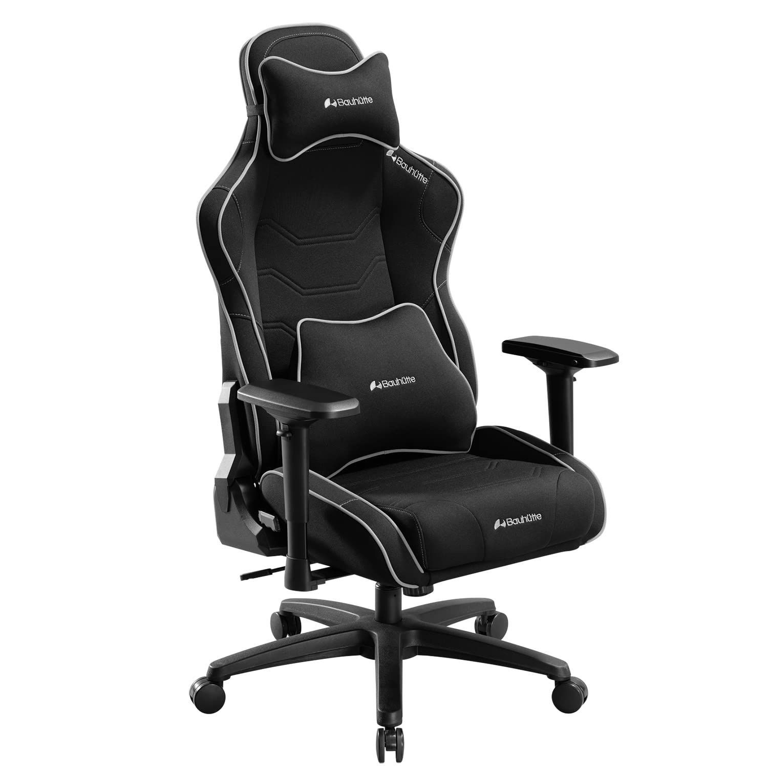 Bauhutte (バウヒュッテ) ゲーミングチェア G-571-BK 180cm超の高身長に対応 ファブリック 高さ調節 蒸れない ポケットコイル内蔵でふかふかの座り心地 ハイバック 4Dアームレスト搭載 ヘッドレスト ランバーサポート リクライニング ロッ